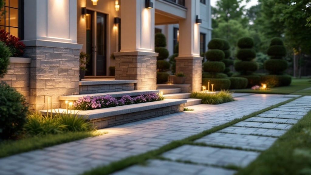 Premium curb appeal with paver walkway and pillars
