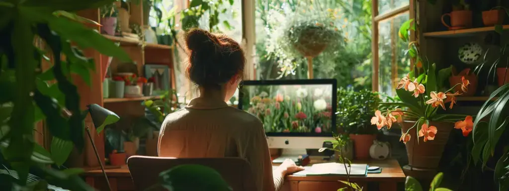 a person browsing through beautiful images of landscaped gardens on a computer screen.