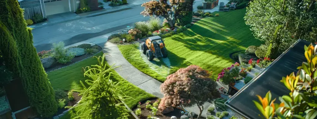 a landscaper working on a beautiful garden in a residential neighborhood.