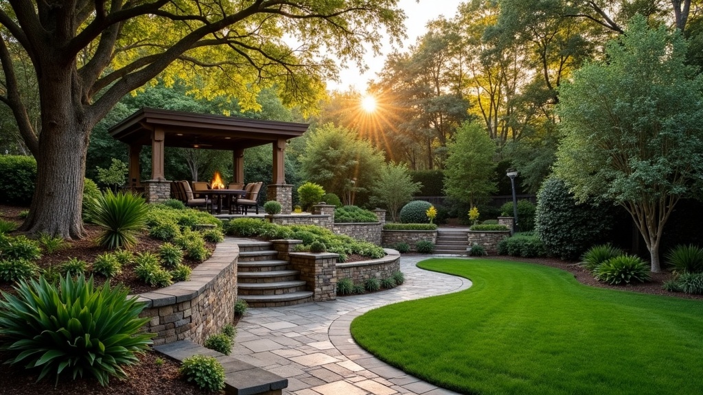 Augusta, GA stone retaining wall and garden