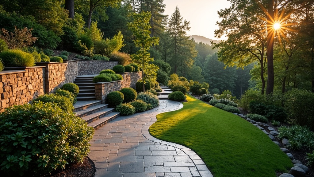 Greenville, SC stone retaining wall and garden