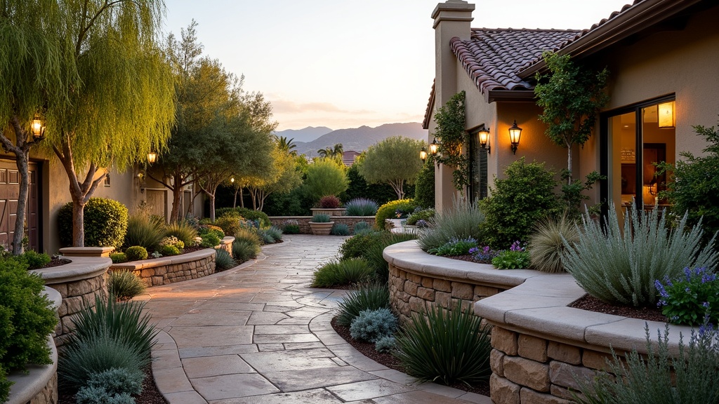 Los Angeles, CA stone retaining wall and garden