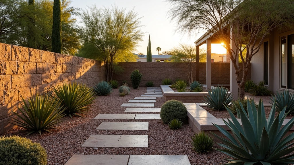 Phoenix, AZ stone retaining wall and garden
