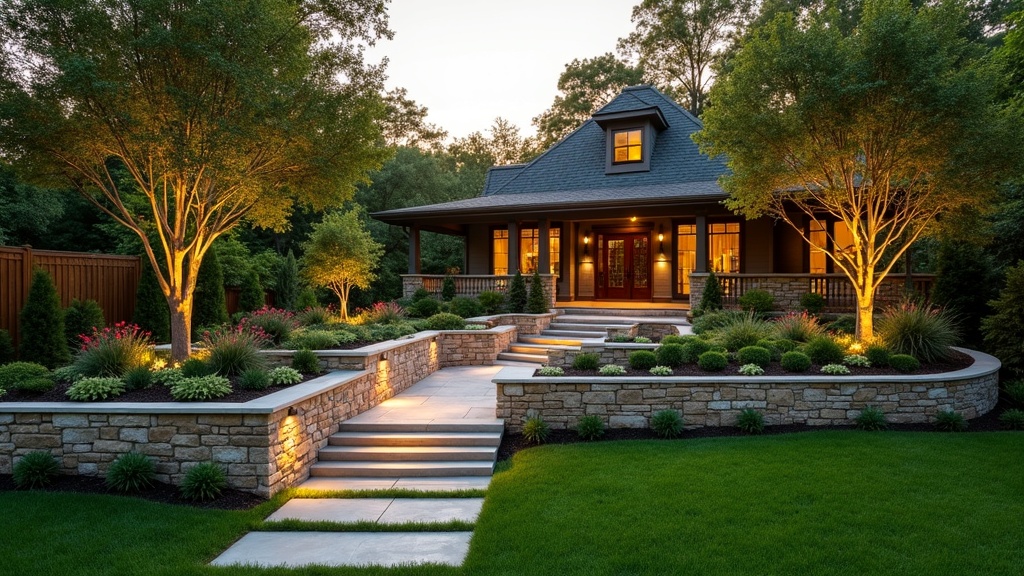 San Antonio, TX stone retaining wall and garden