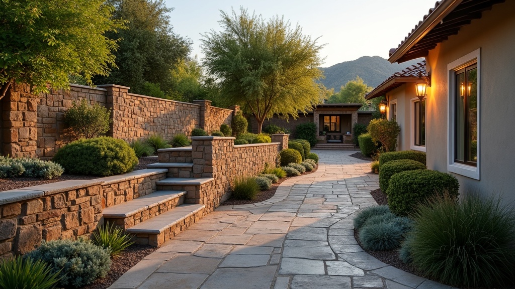 Santa Ana, CA stone retaining wall and garden