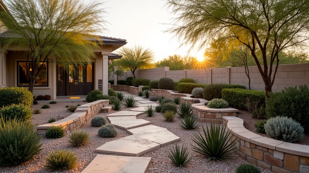 Scottsdale, AZ stone retaining wall and garden