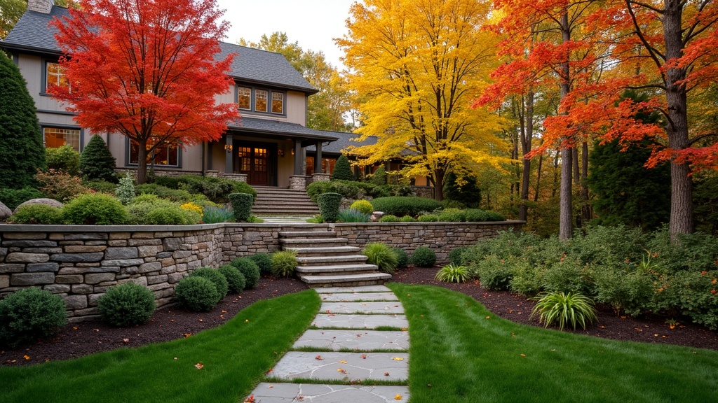 St. Louis, MO stone retaining wall and garden