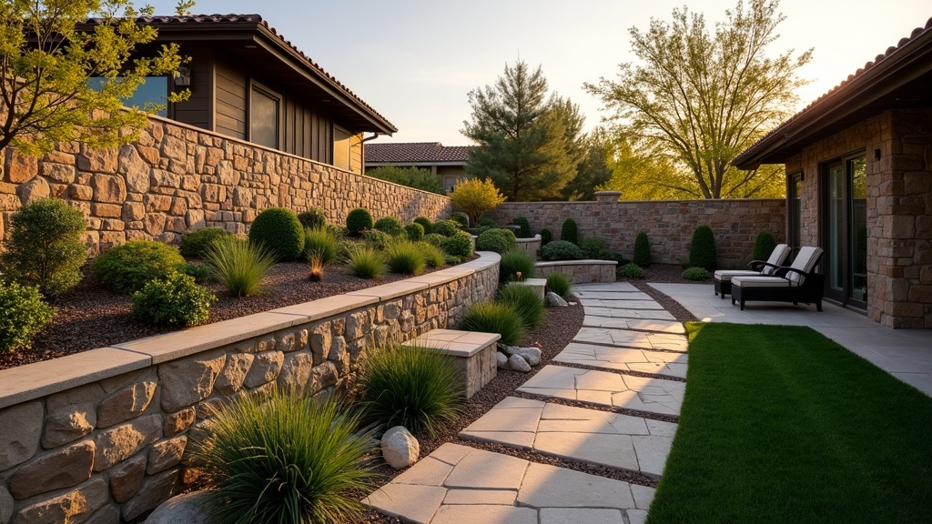 Stockton, CA stone retaining wall and garden