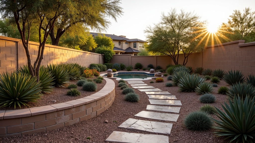 Tempe, AZ stone retaining wall and garden