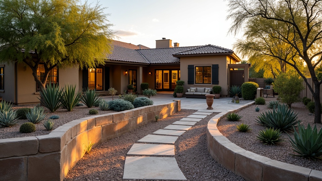 Tucson, AZ stone retaining wall and garden