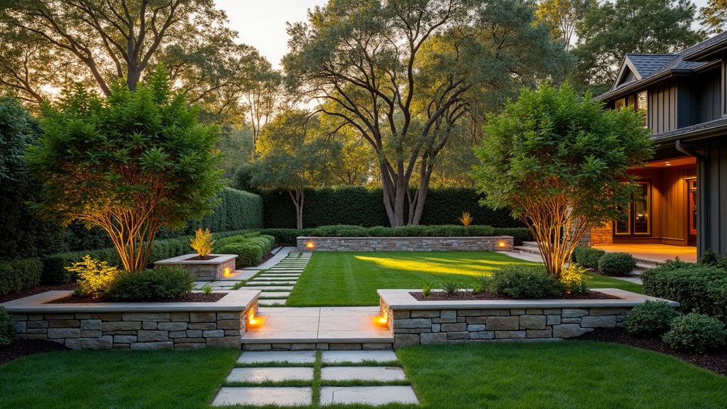 Tulsa, OK stone retaining wall and garden